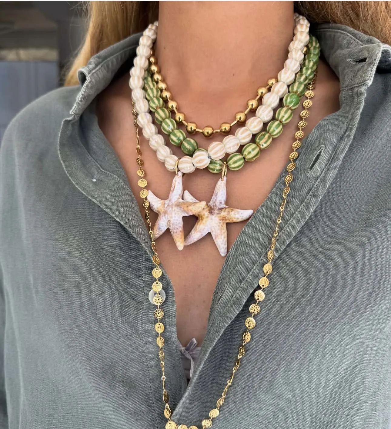 2026 European and American popular new high-temperature ceramic bead necklace with large resin starfish pendant wholesale