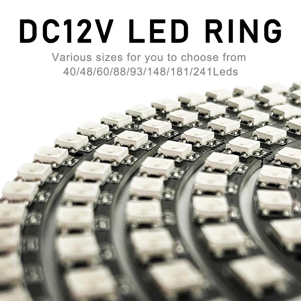 DC12V Led Pixel Ring 5050 RGB Round Arduino Individually Addressable Module 60/88/93/148/181/241 LEDs Dream Color Strip Light