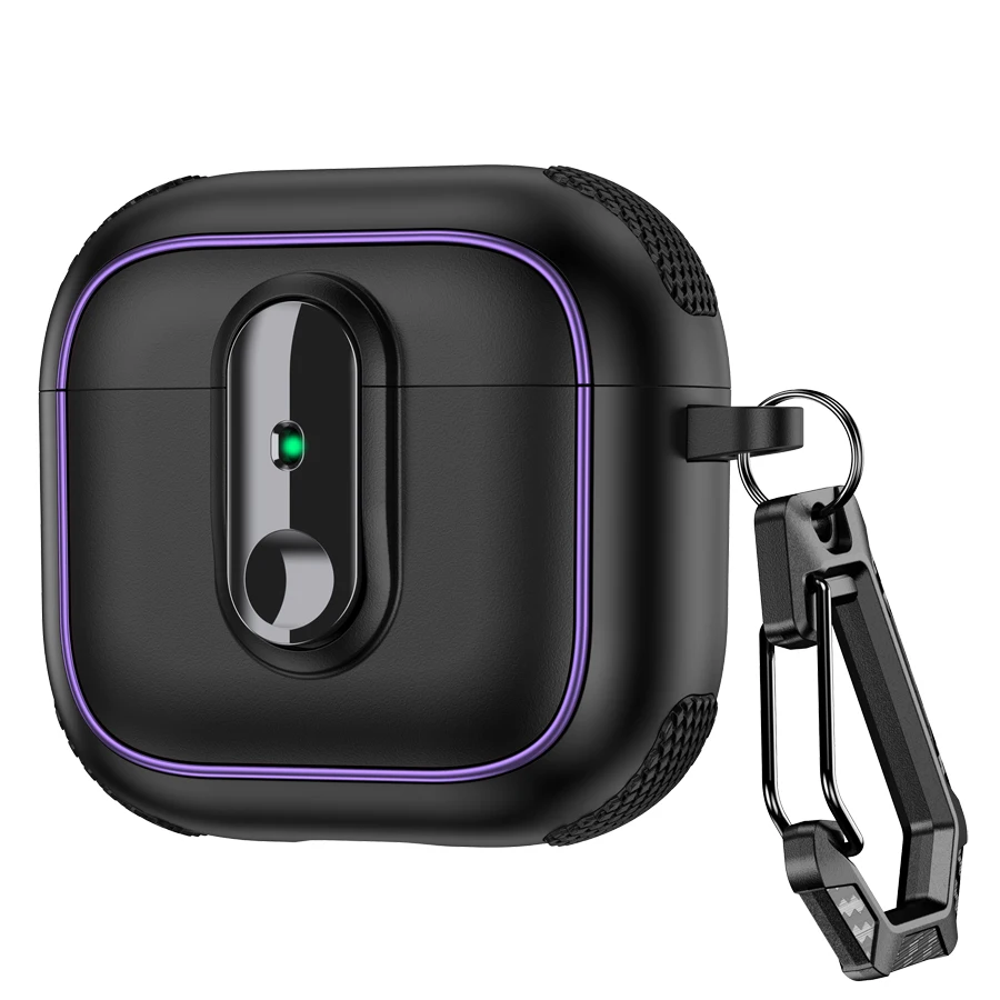 Armor Locking Clasp Earphone Cover for AirPods 4 3 2 Pro 3 2 with Plated Purple Strips with Magnetic Attraction Protective Case
