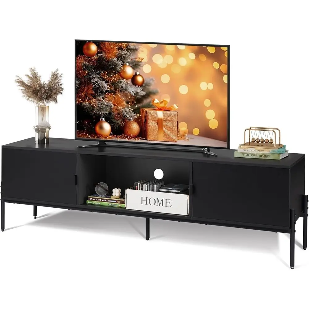 58TV Stand or 65 Inch TVs, Century ern Entertainment Center with 2 StoraCai& Open Shel, Media ole Tale with Metal Legs or Living