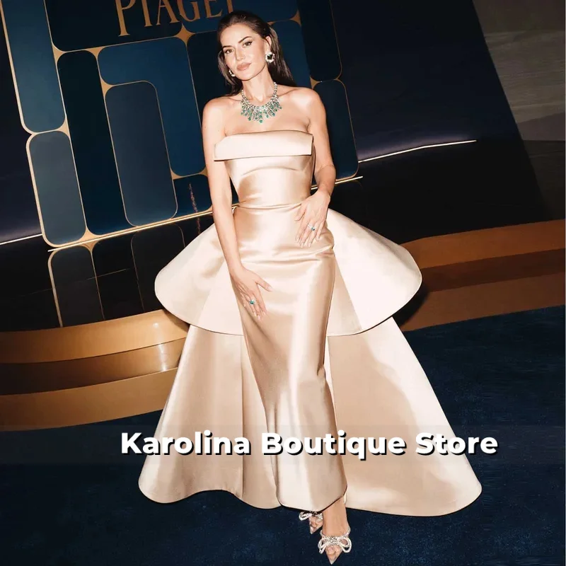 فساتين سهرة شامبانيا لعام 2026 مع تنورة خارجية بدون حمالات من الحرير والساتان قابلة للانفصال للحفلات الراقصة فساتين الحفلات الرسمية مصنوعة حسب الطلب