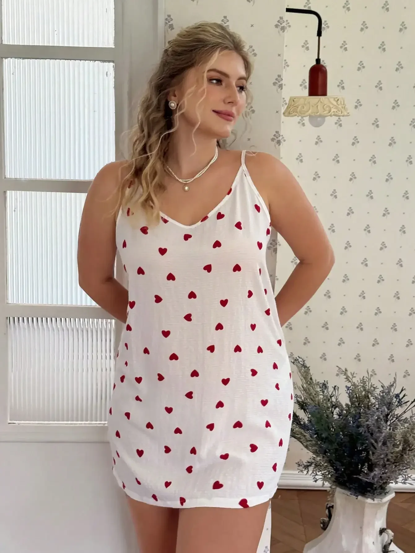 

CottageSlumber Plus Size Heart Print Bubble Crinkle Nightgown