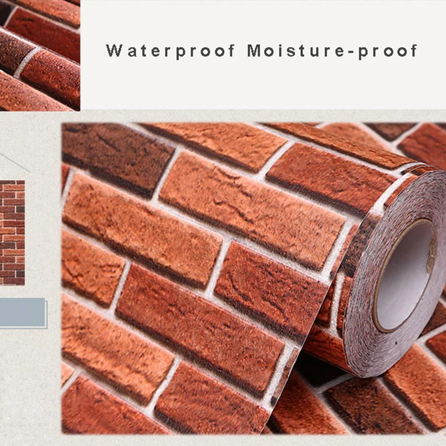 Red Brick Moisture-Proof Waterproof Renovation Sticker PVC Self-Adhesive Room Decoration Bedroom Study Background Wall Wallpaper