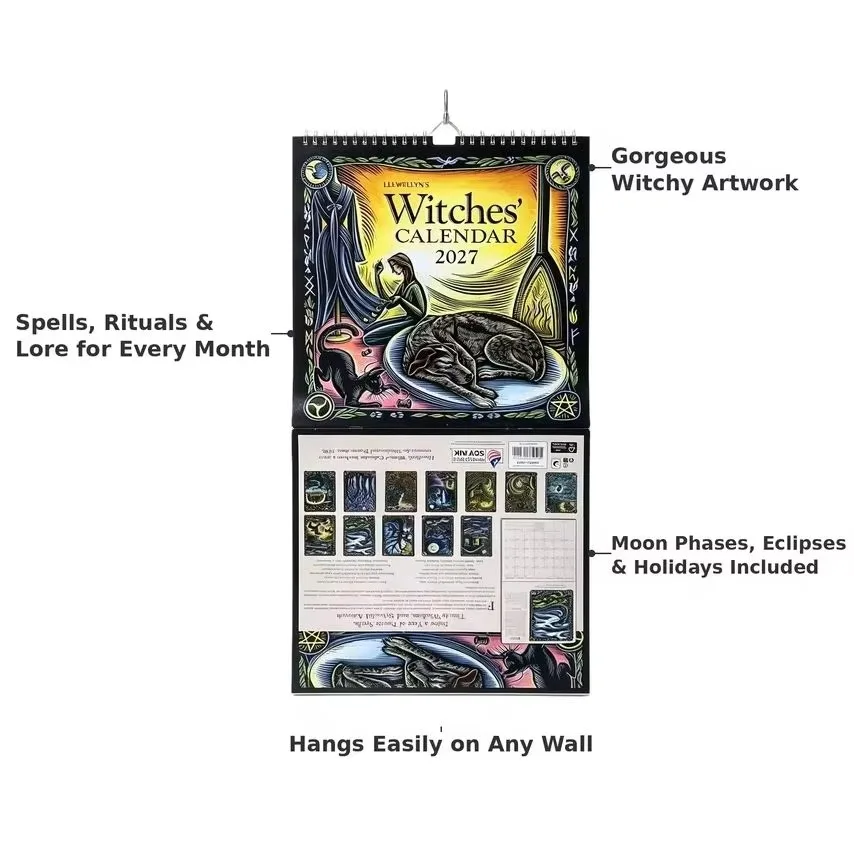 2027 Gothic Witch Calendar, Mystical Fantasy Wall Calendar with Artwork, Moon Phase Planner for Home Decoration and Gift
