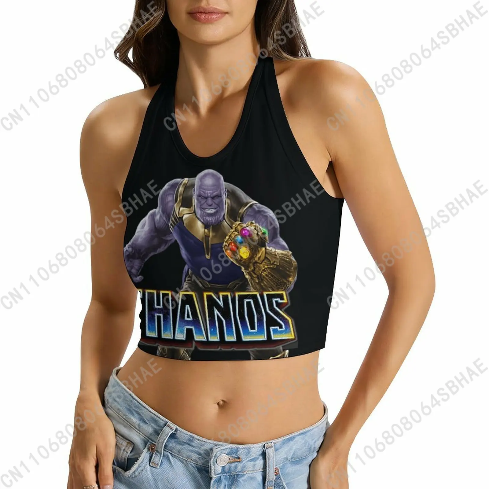 

Marvel Thanos Custom Photo Women's Halter Top Personalized Picture Tie Back Cami Upload Your Gift Wife Girlfriend Cosplay
