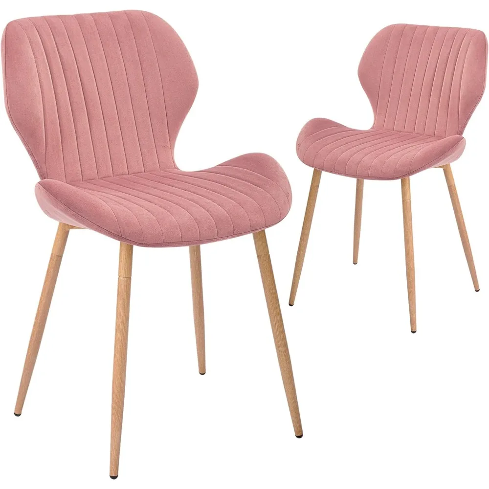 Dining Chairs Set of 2, Mid Century Modern Leisure Chairs with Upholstered & Metal Legs for Kitchen, Living Room, Pink