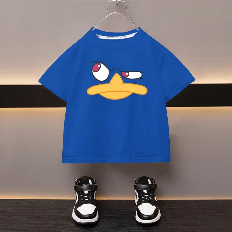 Summer Baby T-shirt Fashion Cartoon Girls Tees Short Sleeve Cotton Boys Tops Japan Funny Duck Casual Kids Clothes for 2-12Y 2024