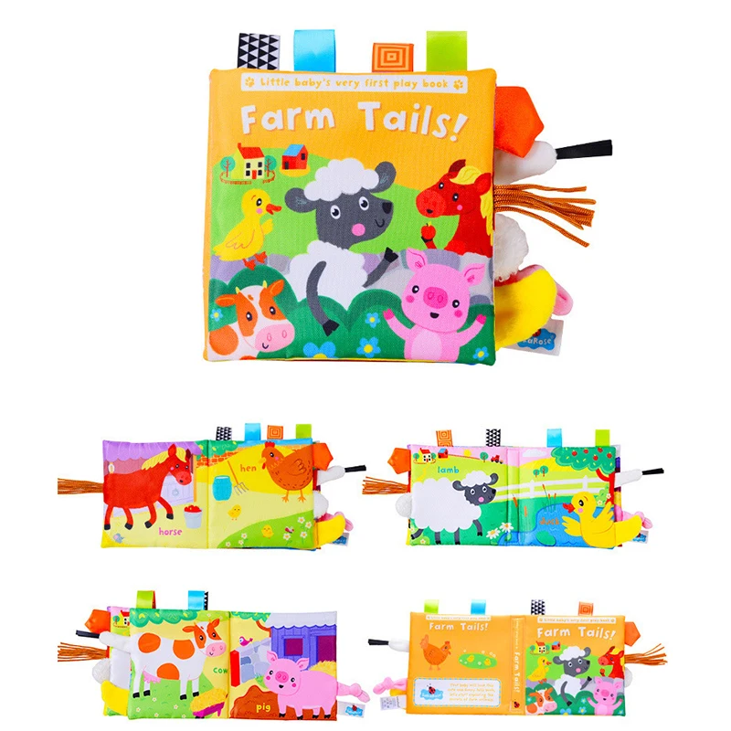 Giocattoli per Neonati, Libro in Stoffa con Animali Cartoon, Libro Educativo in Carta Anellata, Giocattoli per l'Apprendimento dei Bambini 0-12 Mesi