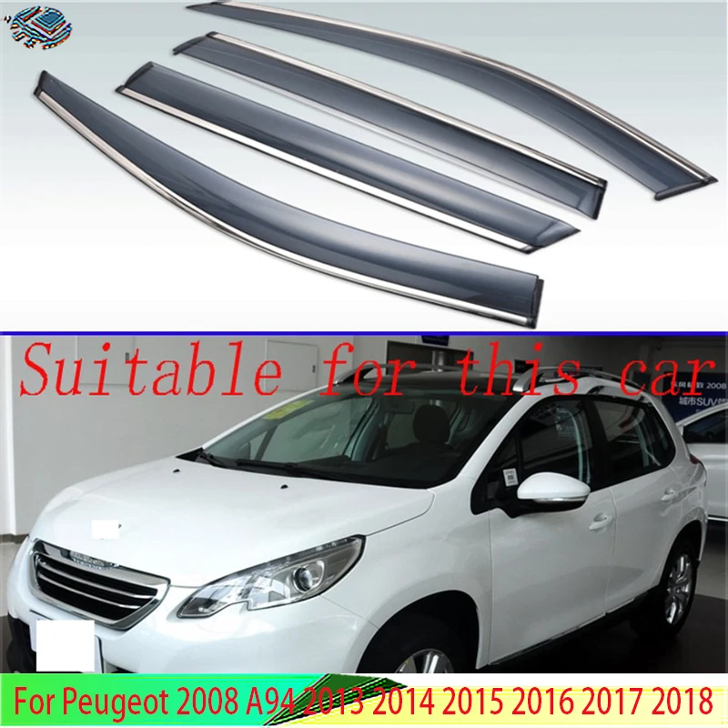 Window Sun Rain Guard Deflector 4pcs For Peugeot 2008 A94 2013 2014 2015 2016 2017 2018 Plastic Exterior Visor Vent Shades