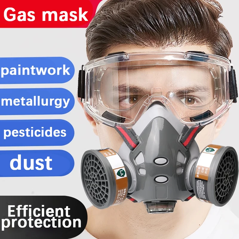 Gas Mask】Spraying Gas Mask Set Filtered Spraying Double Layer Charcoal Chemical Pesticide Anti-fog Eyewear Protective Masks