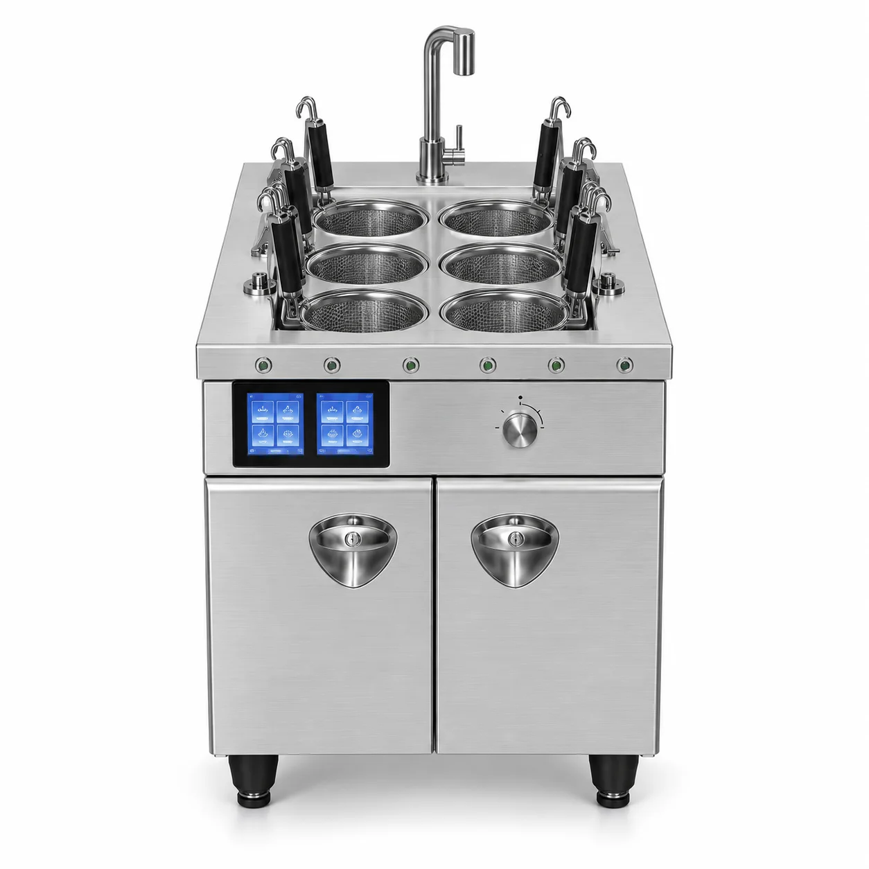 Commercial Open Display 3 Hole Electric Automatic Lifting Noodle Cooker With Storage Cabinet