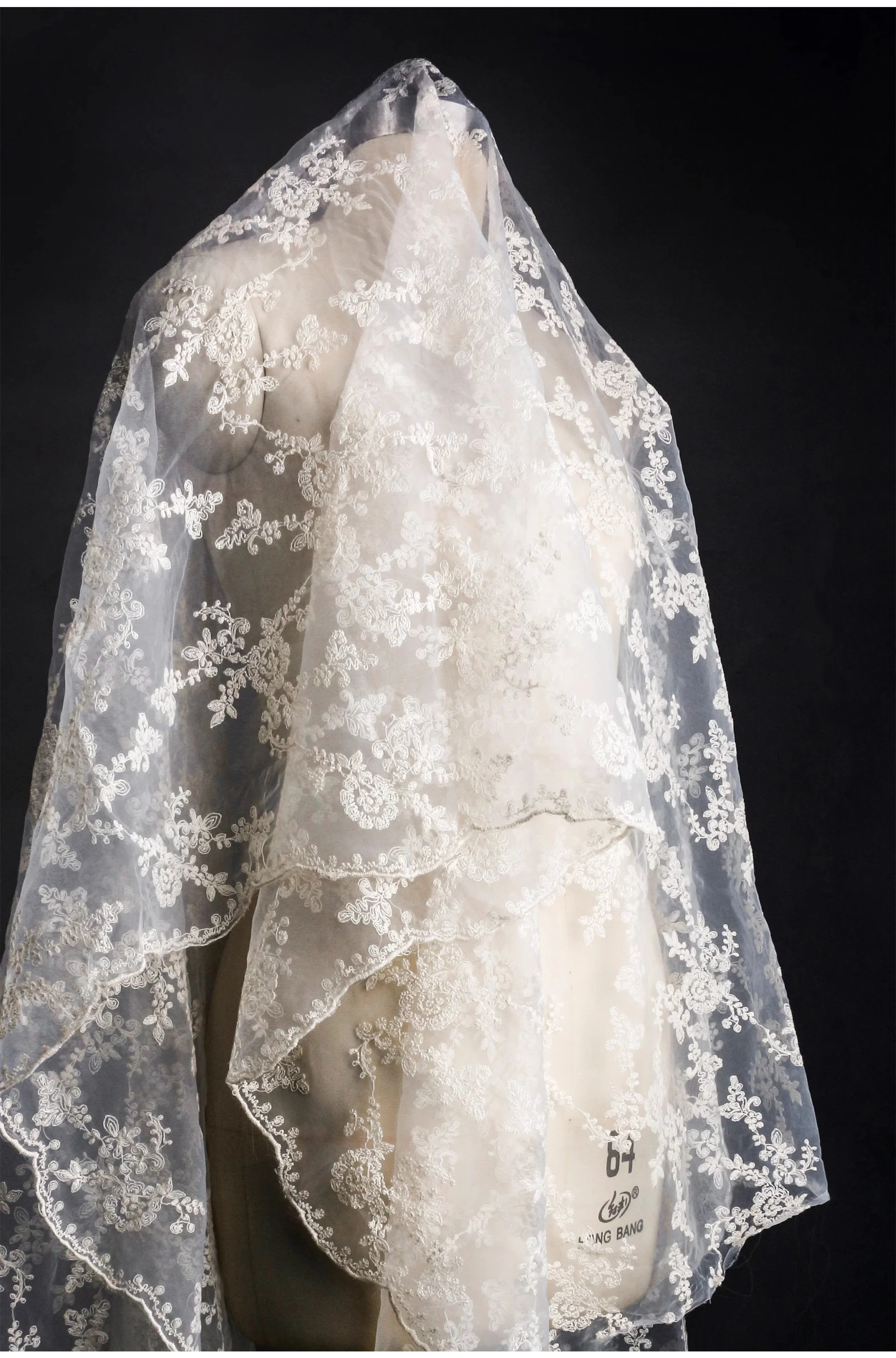 Beige white embroidery pattern mesh lace jacquard creative DIY semi-transparent wedding dress skirt designer fabric