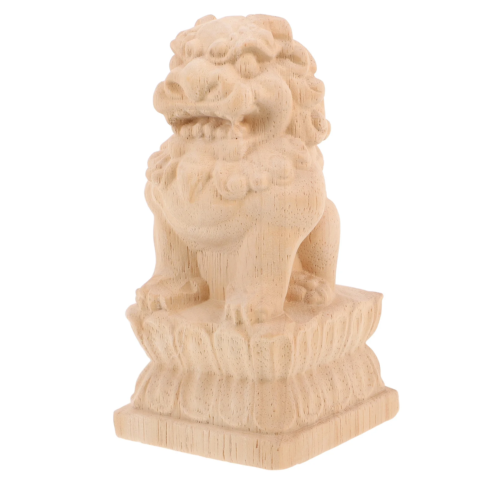 

Unpainted Wooden Lion Sculpture Carved Guardian Bridge Column Ornament Garden Landscape Decor Prosperity Outdoor Art