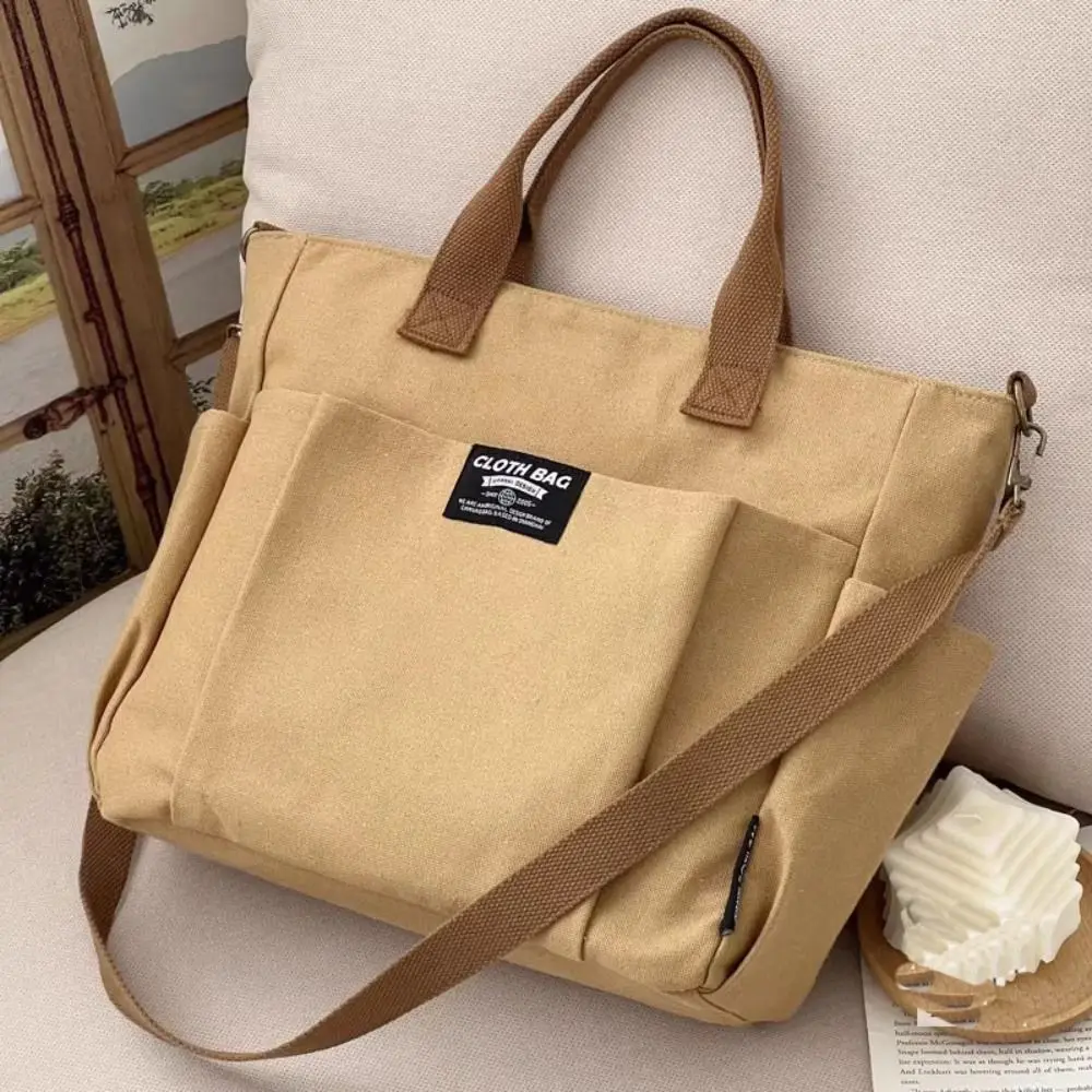 

Casual Fashionable Canvas Tote Bags Multi Pocket Reusable Women Shopping Bag Large Capacity Casual Single Shoulder Bag