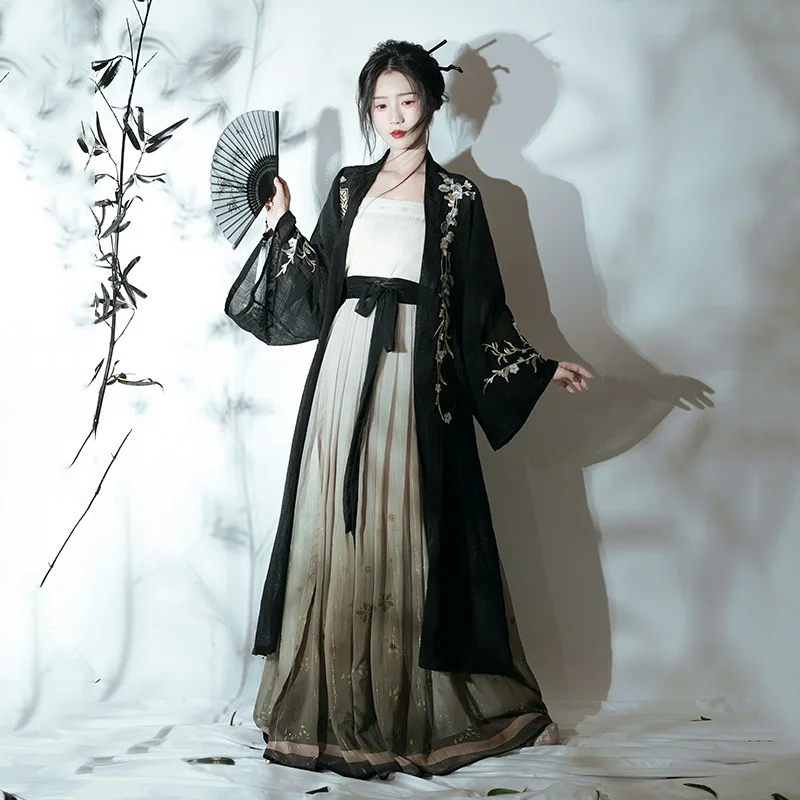 

Hanfu[Blue smoke]Song style double breasted long shirt, hundred fold skirt, Han element daily style