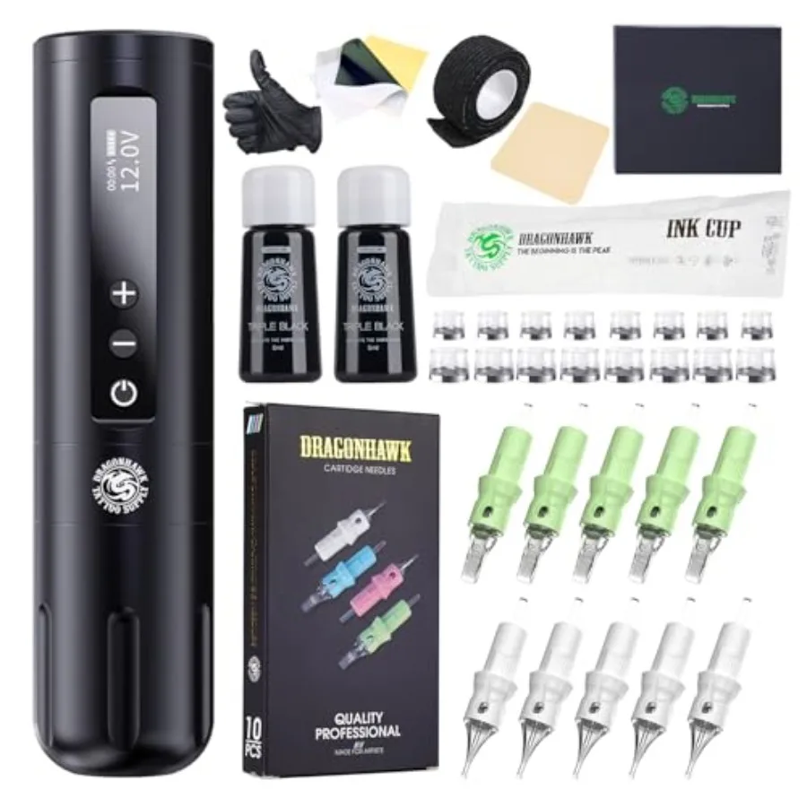 

Pro Wireless Tattoo Gun Kit L2 Tattoo Machine Pen 5000mAh Battery Power Supply Beginner Complete Tattoo Kit with Black Inks and