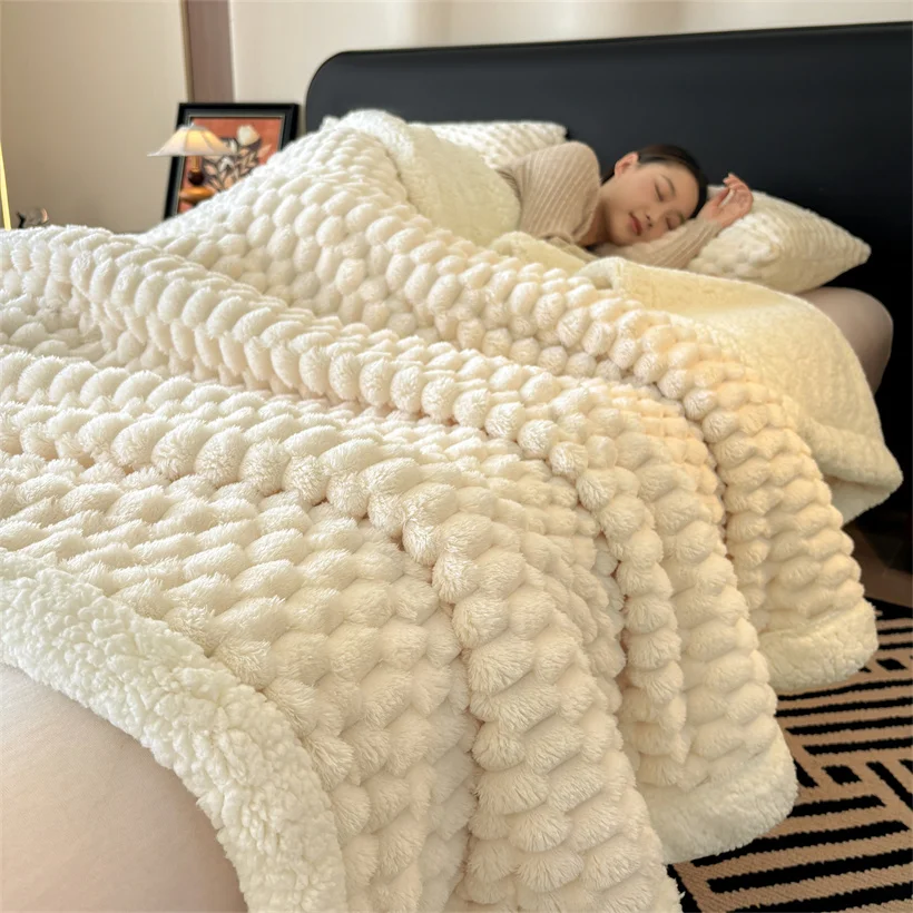 Plush Winter Warm Blanket Milk Velvet Fleece Thick Fluffy Blankets for Bed Sofa Single Double Queen Size Bed Sheet Throw Blanket