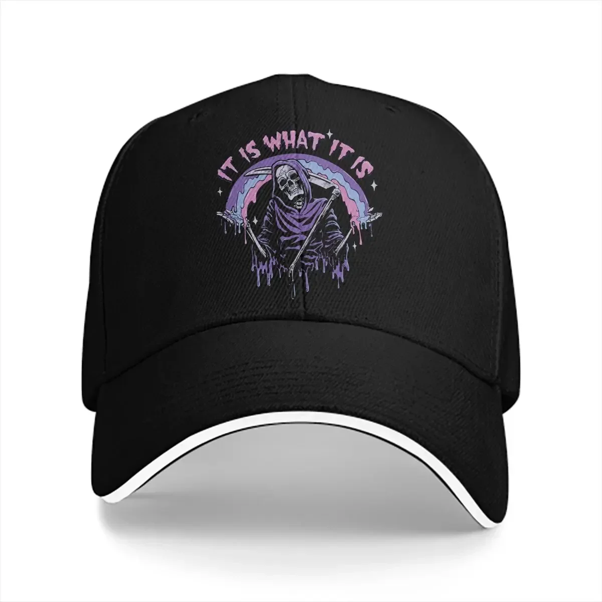 Washed Men's Baseball Cap Death It Is What Pastel Goth Grim Reaper Drip Trucker Snapback Caps Dad Hat Mexican Skull Hats