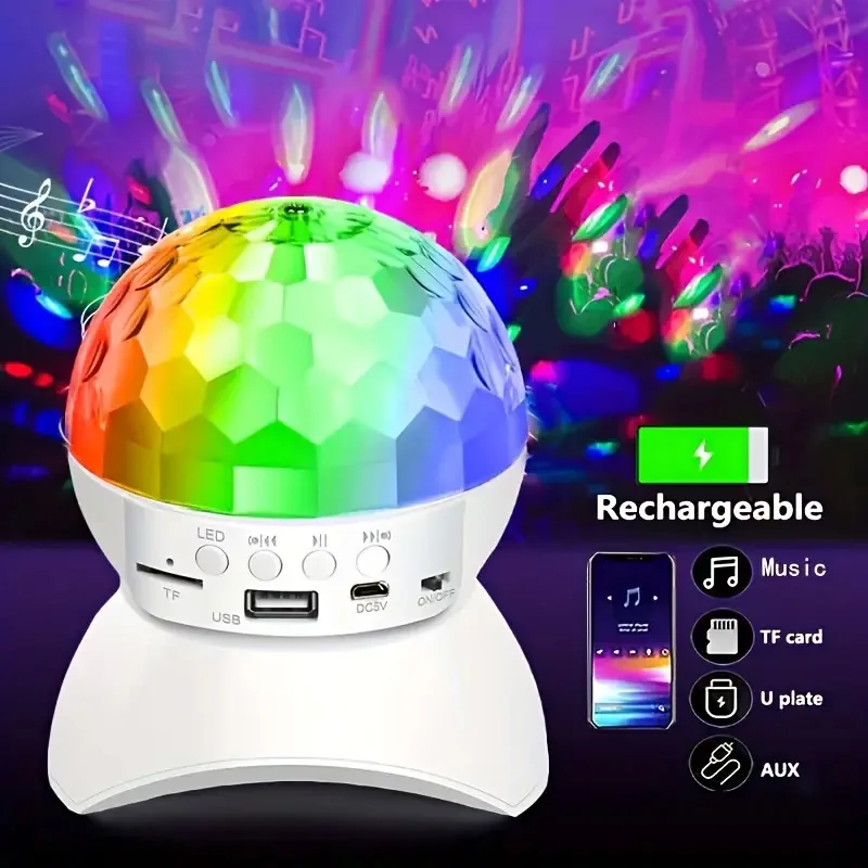 Bola mágica RGB, proyección láser estroboscópica, luz de fiesta, altavoz para Dj, Bola de discoteca, música inalámbrica Bluetooth, luces de escenario deslumbrantes giratorias