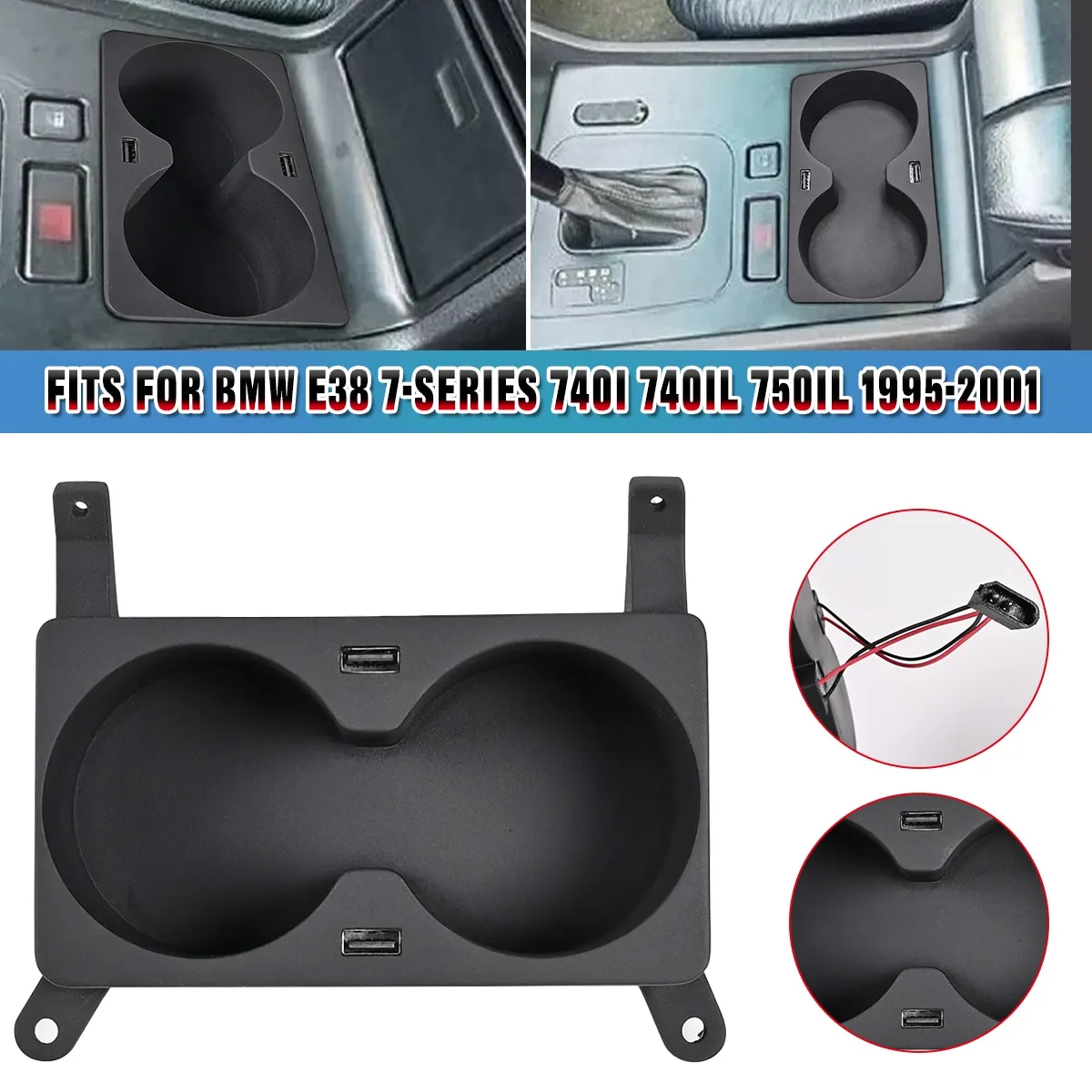 Cup Holders with USB ChargerFOR BMW E38 7-SERIES 7401 740IL 750IL 1995-2001 Accessory Auto Interior Storage Water Stand Parts