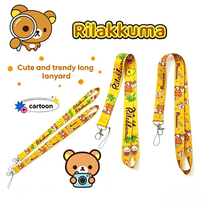 2pcs Rilakkumas Anime Series Cute Creative Trendy Long Phone Lanyard Cartoon Keychain Camera Phone Lanyard Accessory