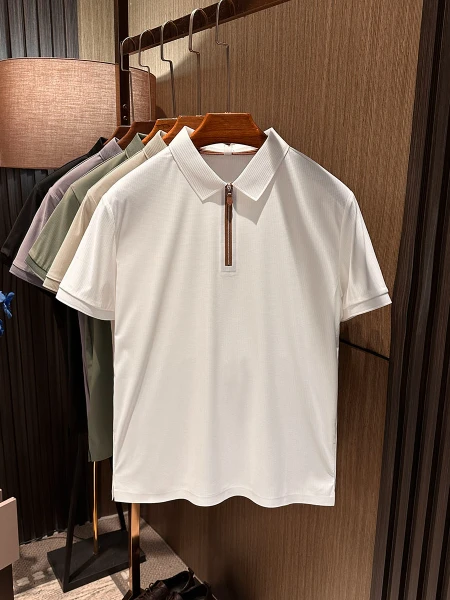 

Мужская однотонная универсальная тонкая футболка-поло с коротким рукавом и воротником, мгновенное охлаждение, лето 2025