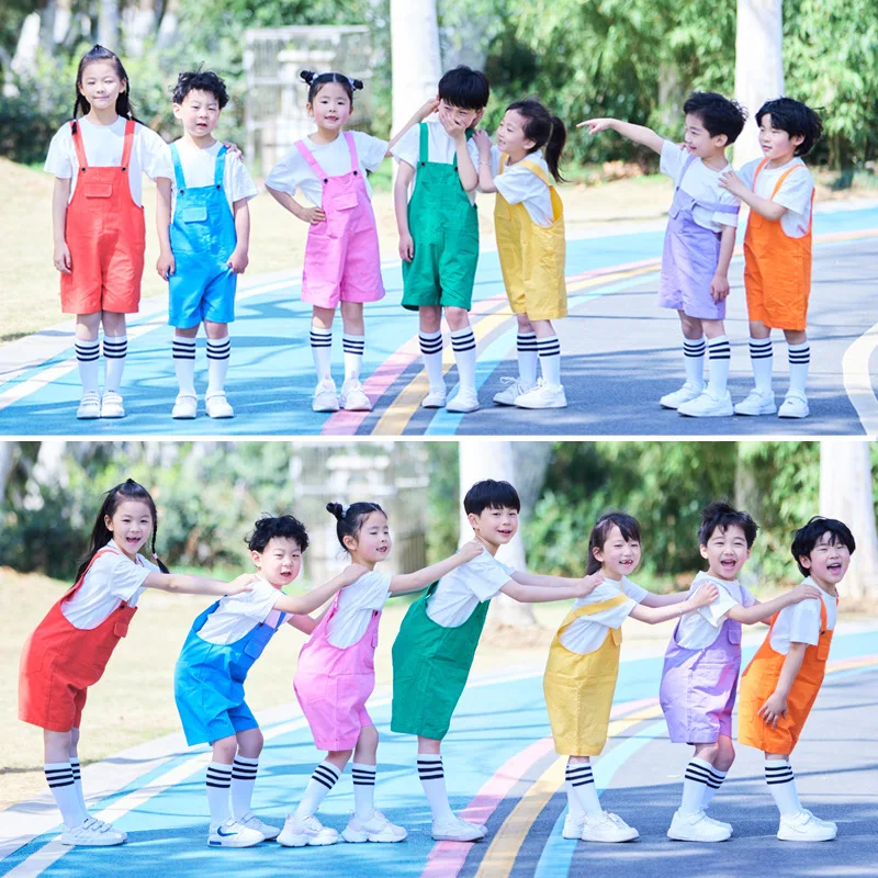 Unisex Children's Dance Outfit Soft Material Graduation Season Jumpsuit Short Sleeve Overalls Performance Clothes