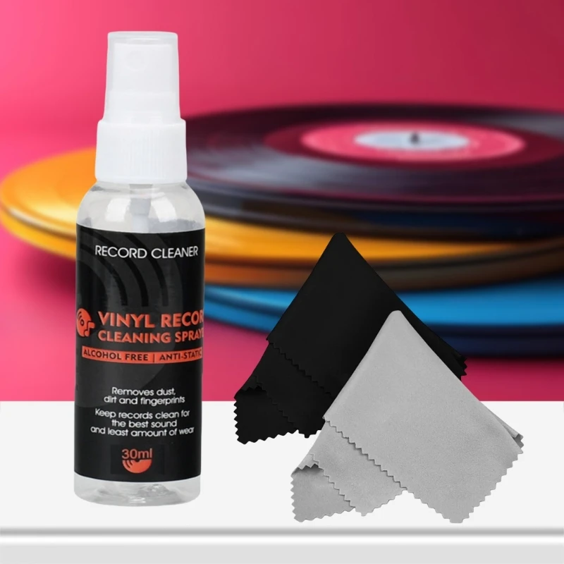 Professional Vinyls Record Cleaning Kit 30ml Cleaning Fluid Includes Microfiber Cloth for Pristines Sound Cleaner