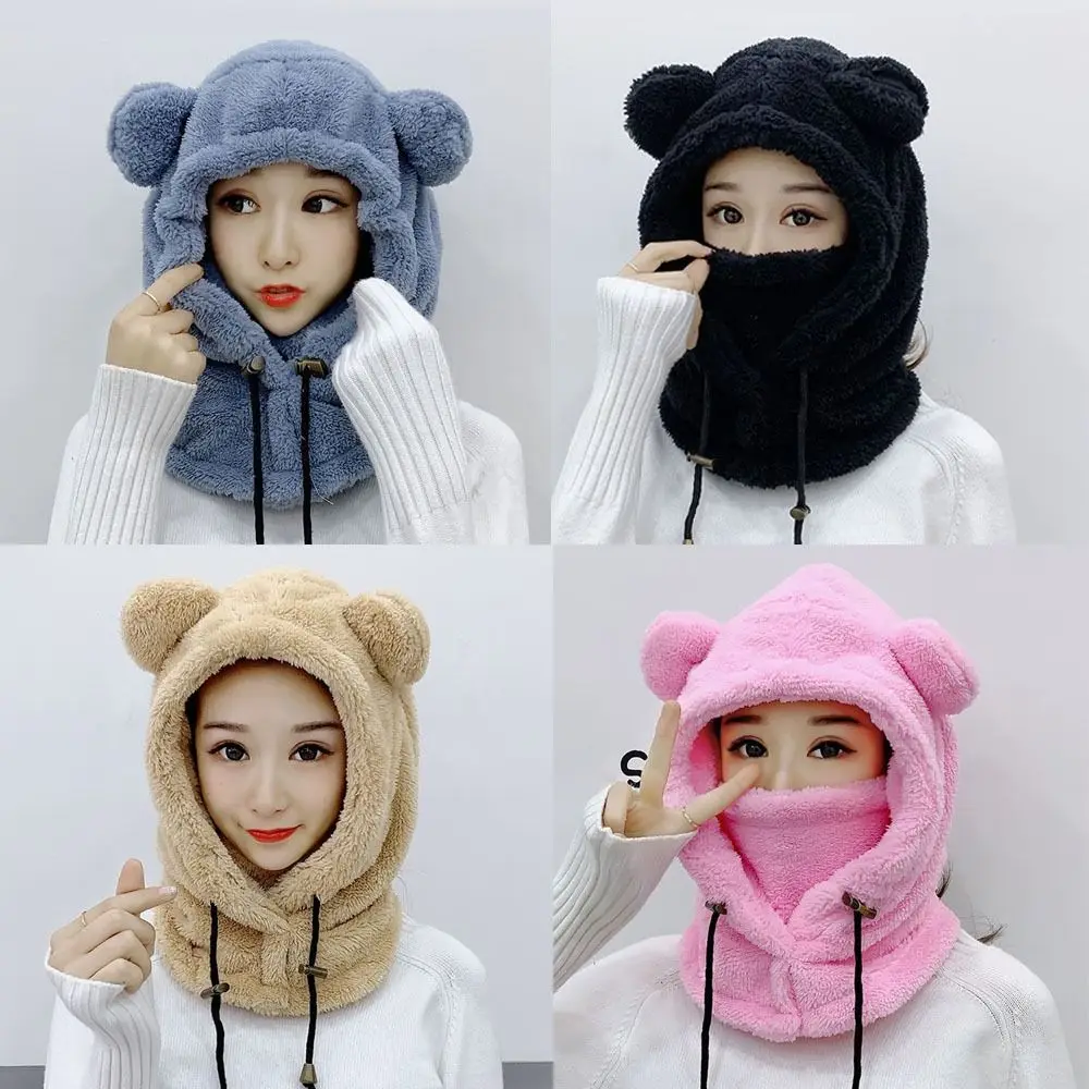 Lindos sombreros de invierno a prueba de viento pasamontañas máscara gorros gorras mantener caliente oso oreja sombrero mujeres niñas