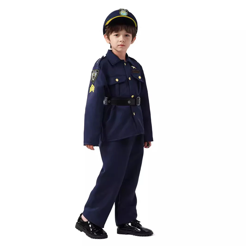 Sydanne Kids Politie Uniform Pak Professionele Cosplay Kostuum Jongens Performance Kostuum Tops Broek Rekwisieten Halloween Kostuum