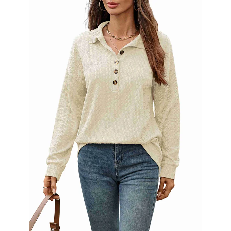 

AG-Women's Autumn And Winter Solid Color Lapel Button Loose Long Sleeve Blouses Shirts