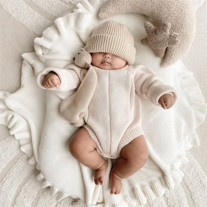 Knit Baby Blanket Newborn 100% Cotton Infant Swaddle Wrap Sofa Throw Blankets Baby Receiving Crib Stroller Blanket Bedding Quilt