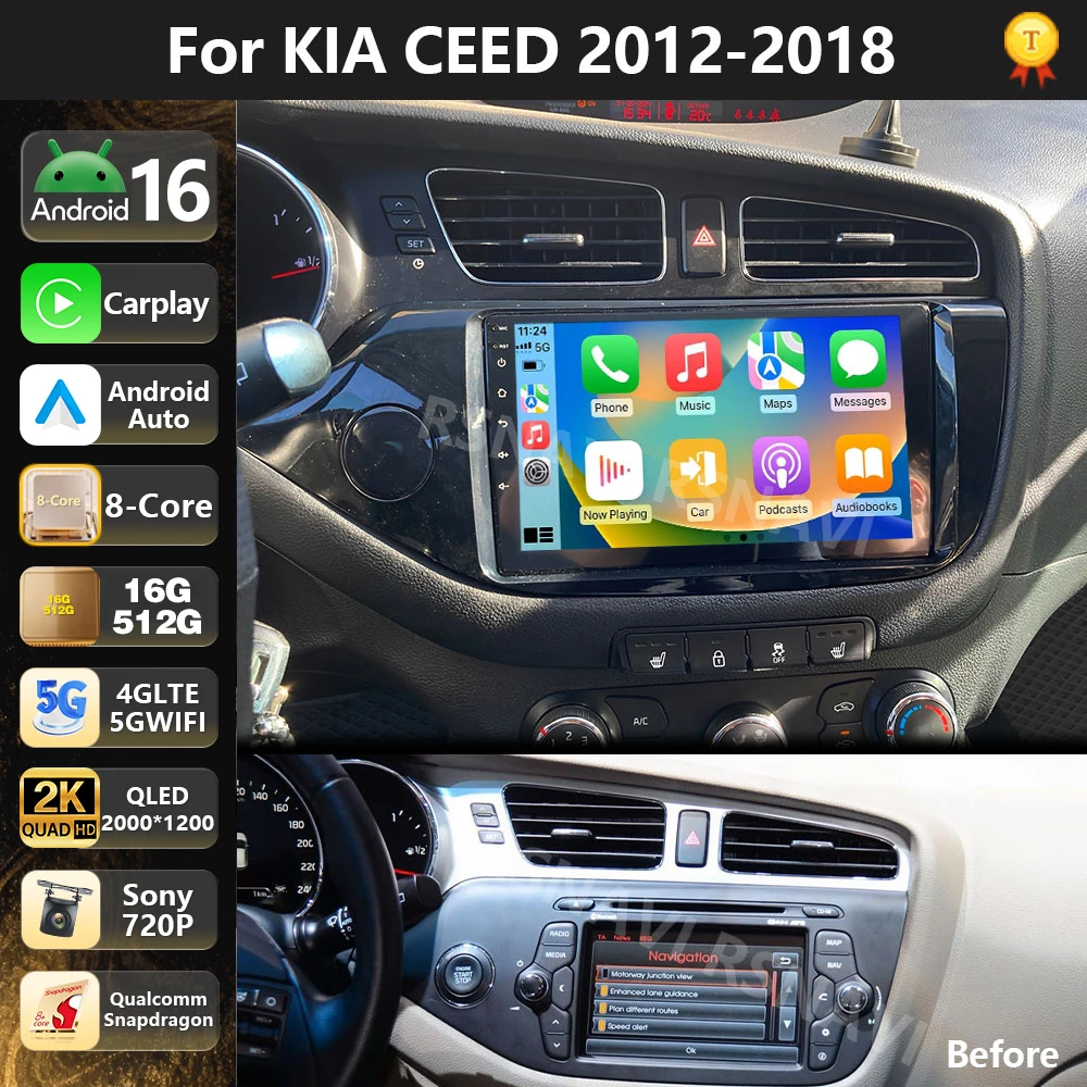 Qualcomm Android 16 Car Radio Multimedia Player For KIA Ceed JD 2012-2018 Auto Carplay Car Stereo DSP WiFi+4G GPS AI Voice