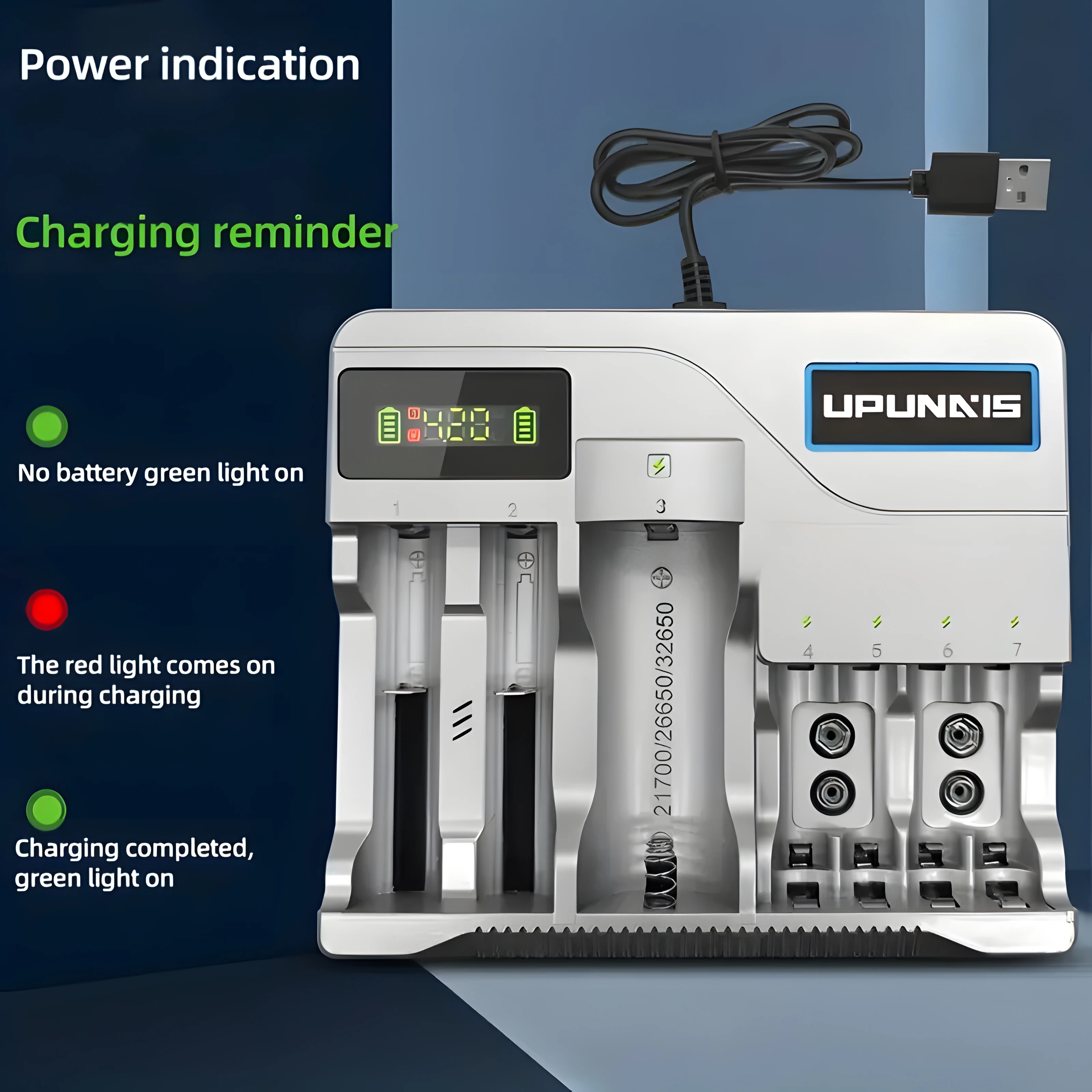 18650 Battery Charger 7 Slots LCD Fast Charging For 4.2V 21700 16340 AA AAA Ni-MH Ni-Cd Rechargeable Batteries (No Batteries)