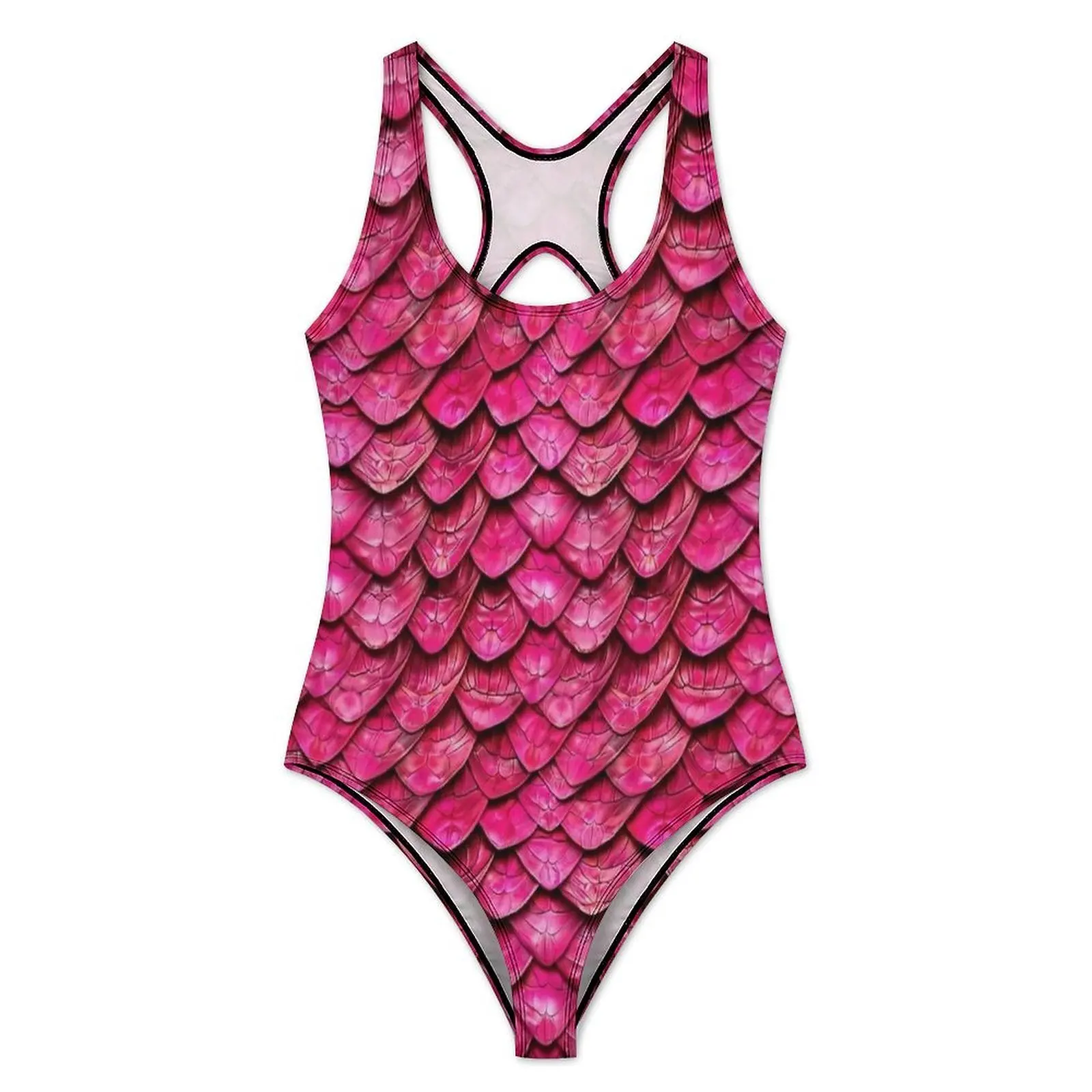 Pink Dragon Scale Print Swimsuit Sexy  Women Swimwear One Piece Modern Bodysuit Beach Push Up Sleeveless Beachwear