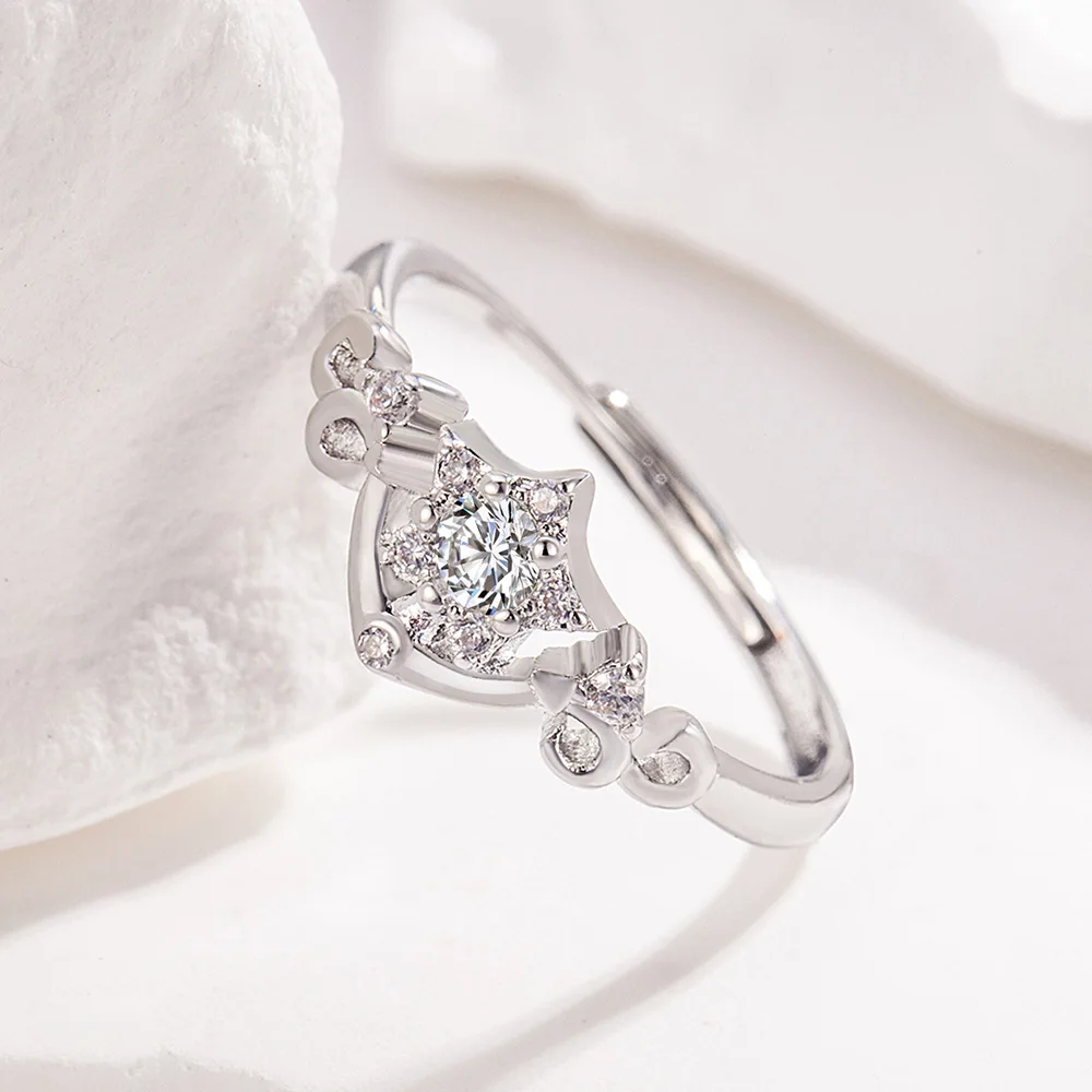 خاتم فضة استرليني 925 نجمة الماس الزركون حلقة مفتوحة زوجين موضة بسيطة حفلة عيد ميلاد الزفاف الذكرى مجوهرات هدية #3