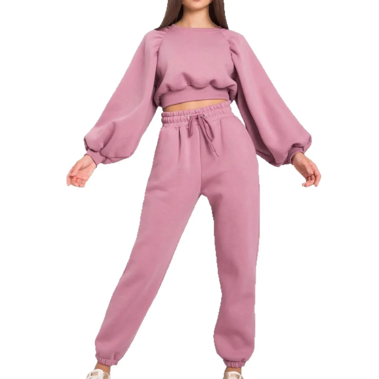 ファッション半袖スウェットシャツ+ワイドレッグパンツ ツーピースセット レディース 秋トップス＆パンツセット 女性用 2025