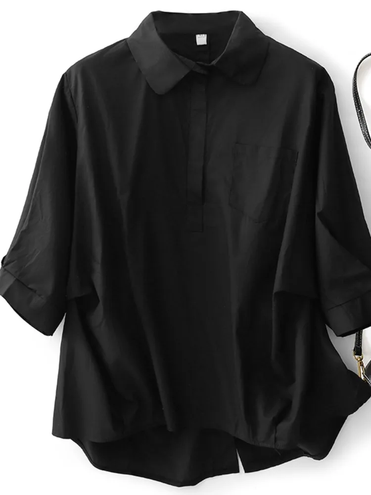 White Casual ort Sve irt Women's f Open Collar Summer 2025 New plus Size Small Frame Commute Sle Button Detail