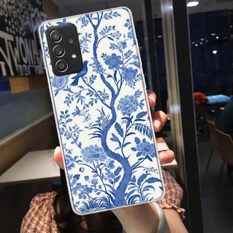 Blue white Porcelain Pattern Phone Case For Samsung Note 20 Ultra 10 9 8 Galaxy A05S A15 A25 A35 A55 M11 M12 M21 M30S M31 M32 M5