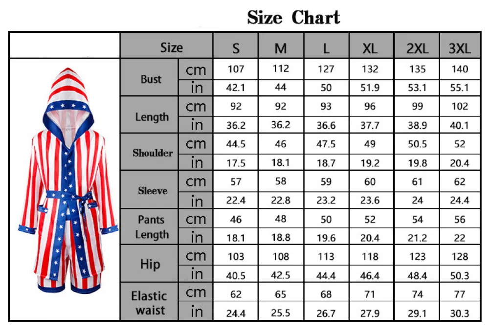 Unissex boxe cosplay traje cetim bandeira americana rocky boxer uniforme com capuz robe shorts para mulheres homens fantasia roupa de halloween