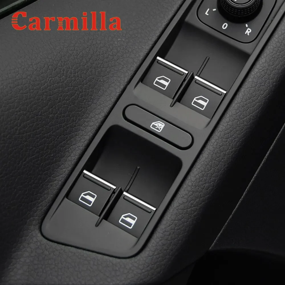 Carmilla for Skoda Octavia Fabia 2 Yeti Car Door Window Lift Button Switch Sequin Interior Mouldings ABS Chrome Trim Accessories