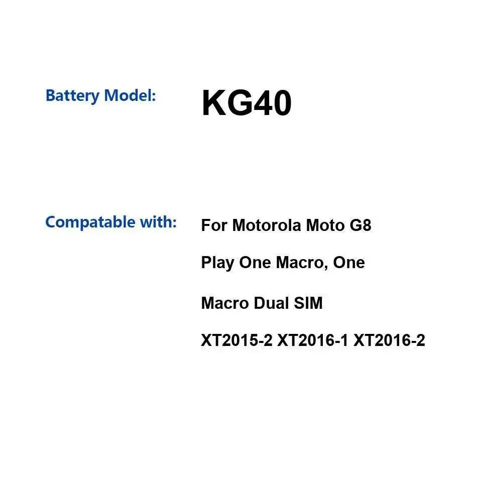 

Аккумулятор мобильного телефона KG40 4000 мАч для Motorola Moto G8 Play One Macro, Dual Sim XT2015-2 XT2016-1 XT2016-2