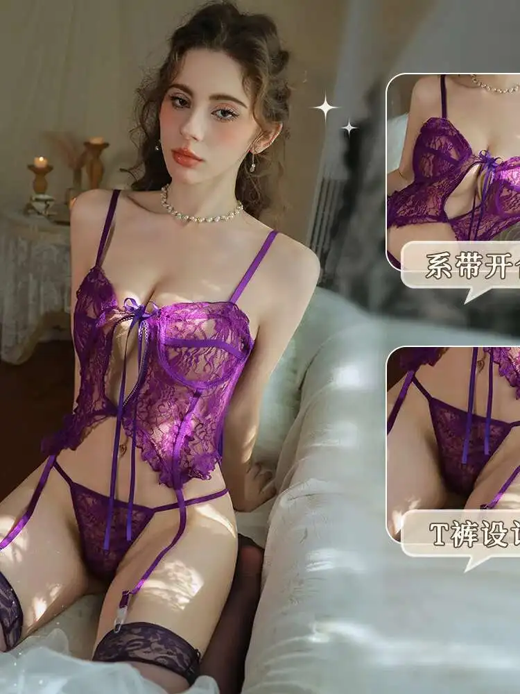 Women 2025 New Sexy Square Neck Backless Lace Mesh Sheer Hollow Out Slim Sling Short Top+low Waisted Briefs Casual Set TUIL