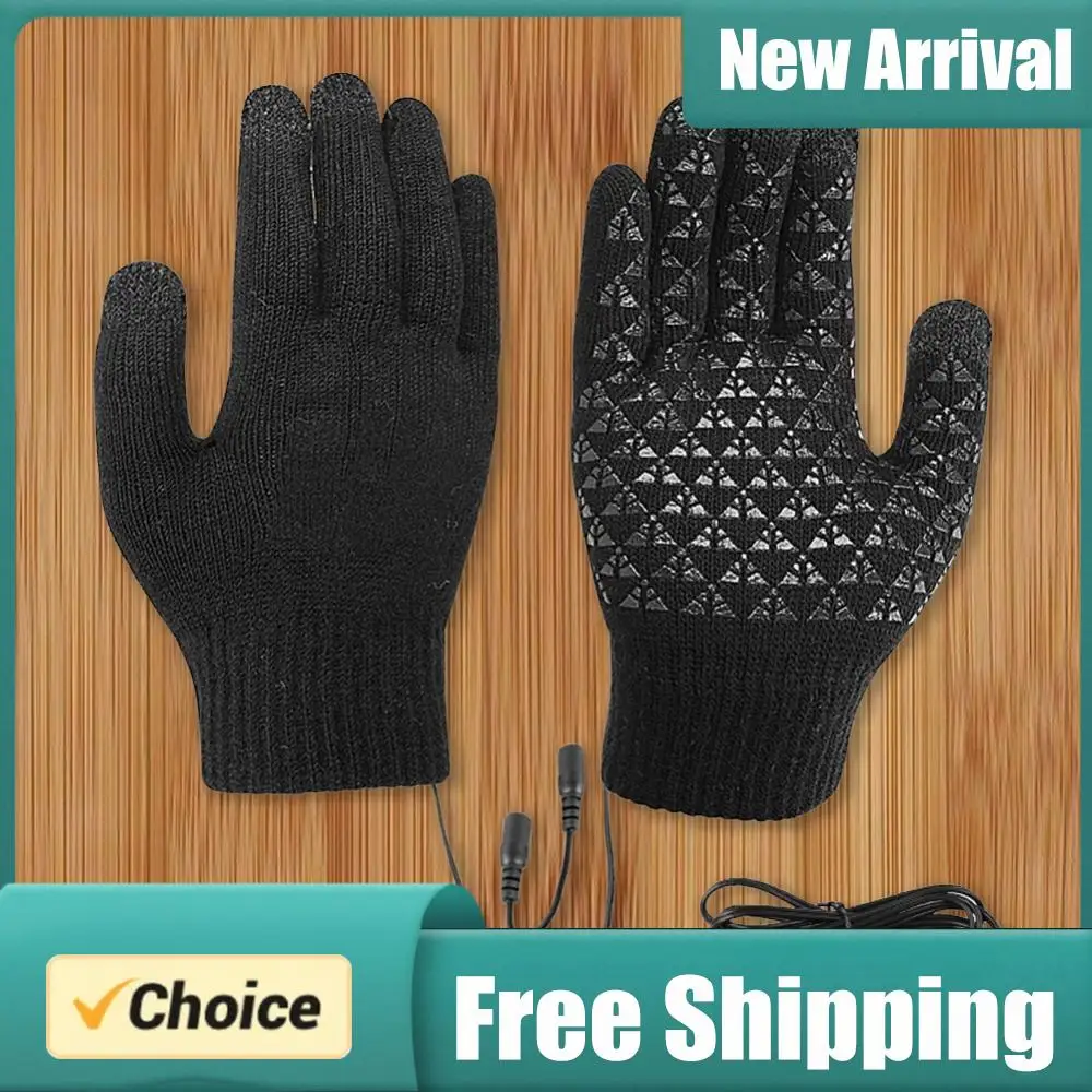

USB Heated Knitted Gloves Full Finger Gloves Non-Slip Touch Screen Gloves Thicken Winter Cycling Gloves for Outdoor Sports