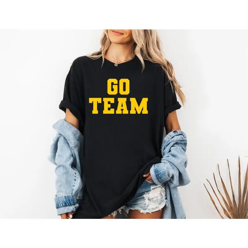 

Go Team T-Shirt, Funny Sports Game Graphic Tee, Women's Men's Team Spirit Top, Cute Team Supporter Game Day Shirt