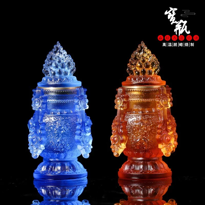 Colored glaze eight auspicious wishful auspicious vase longevity mani bottle Tibetan Buddhist practice instruments Buddhist alta