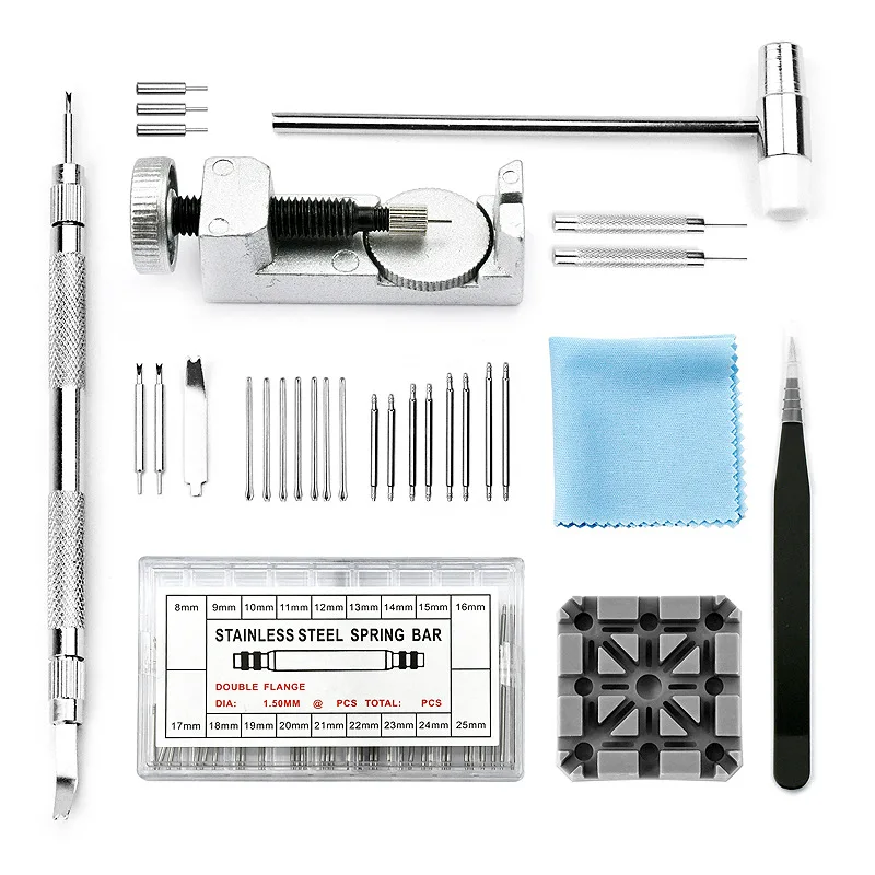 

98 Piece Watch Repair Tool Set, Watch Strap and Ear Replacement, Metal Strip Remover+double End Hammer Bag, Portable