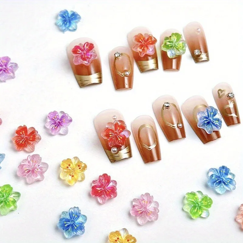 10-100Pcs Luminous Ice Flowers Nail Charms Translucent 3D Resin Floral Petals For Nail Art Design Nail Jewels Decorations