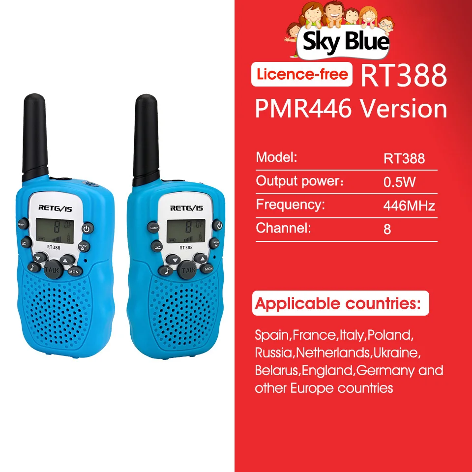 Retevis RT388 Walkie Talkie Para Niños Y Niñas, Con Pantalla LCD De 8 Canales, Función VOX, 10 Tonos De Llamada, Linterna LED, Regalo Ideal Para Camping Y Actividades Al Aire Libre (Rosa, Par De 2)