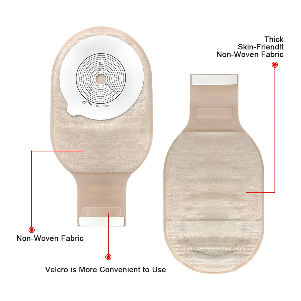 70mm 10pcs Bags One Piece Ostomy Supplies Colostomy Bags Drainable Pouches with Hoop and Look Stoma Care